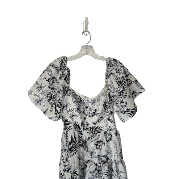 Lulus Dress‎ Blue White Tropical Sunshine White Floral Print Tiered Midi Large - Picture 5 of 16